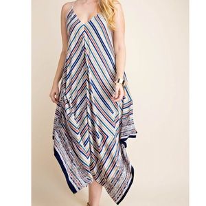 Plus Size Scarf Print Cami Dress - Peach/Blue Mix